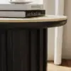 Aura Ash Wood Fluted Round Side Table with Sintered Stone Top – Black