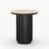 Aura Ash Wood Fluted Round Side Table with Sintered Stone Top – Black