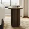 Aura Ash Wood Fluted Round Side Table with Sintered Stone Top – Smoked Brown