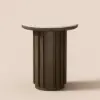 Aura Ash Wood Fluted Round Side Table with Sintered Stone Top – Smoked Brown