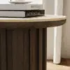 Aura Ash Wood Fluted Round Side Table with Sintered Stone Top – Smoked Brown