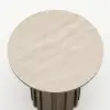 Aura Ash Wood Fluted Round Side Table with Sintered Stone Top – Smoked Brown
