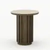 Aura Ash Wood Fluted Round Side Table with Sintered Stone Top – Smoked Brown