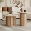Picture of Aura 2 Piece Set Ash Wood Slatted Round Coffee Table with Sintered Stone Top (20" - 28") – Natural