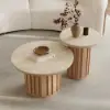 Picture of Aura 2 Piece Set Ash Wood Slatted Round Coffee Table with Sintered Stone Top (20" - 28") – Natural