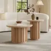 Picture of Aura 2 Piece Set Ash Wood Slatted Round Coffee Table with Sintered Stone Top (20" - 28") – Natural