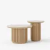 Picture of Aura 2 Piece Set Ash Wood Slatted Round Coffee Table with Sintered Stone Top (20" - 28") – Natural
