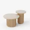 Picture of Aura 2 Piece Set Ash Wood Slatted Round Coffee Table with Sintered Stone Top (20" - 28") – Natural