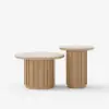 Picture of Aura 2 Piece Set Ash Wood Slatted Round Coffee Table with Sintered Stone Top (20" - 28") – Natural