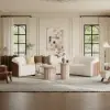 Aura 2 Piece Set Ash Wood Slatted Round Coffee Table with Sintered Stone Top (20" - 28") – Whitewash