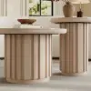 Aura 2 Piece Set Ash Wood Slatted Round Coffee Table with Sintered Stone Top (20" - 28") – Whitewash