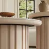 Aura 2 Piece Set Ash Wood Slatted Round Coffee Table with Sintered Stone Top (20" - 28") – Whitewash