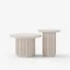 Aura 2 Piece Set Ash Wood Slatted Round Coffee Table with Sintered Stone Top (20" - 28") – Whitewash