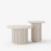Aura 2 Piece Set Ash Wood Slatted Round Coffee Table with Sintered Stone Top (20" - 28") – Whitewash