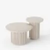 Aura 2 Piece Set Ash Wood Slatted Round Coffee Table with Sintered Stone Top (20" - 28") – Whitewash
