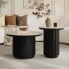 Aura 2 Piece Set Ash Wood Slatted Round Coffee Table with Sintered Stone Top (20" - 28") – Black