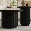 Aura 2 Piece Set Ash Wood Slatted Round Coffee Table with Sintered Stone Top (20" - 28") – Black
