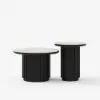 Aura 2 Piece Set Ash Wood Slatted Round Coffee Table with Sintered Stone Top (20" - 28") – Black