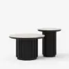 Aura 2 Piece Set Ash Wood Slatted Round Coffee Table with Sintered Stone Top (20" - 28") – Black