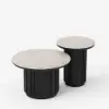 Aura 2 Piece Set Ash Wood Slatted Round Coffee Table with Sintered Stone Top (20" - 28") – Black