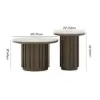 Aura 2 Piece Set Ash Wood Slatted Round Coffee Table with Sintered Stone Top (20" - 28") – Smoked Brown