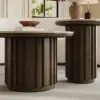 Aura 2 Piece Set Ash Wood Slatted Round Coffee Table with Sintered Stone Top (20" - 28") – Smoked Brown