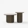 Aura 2 Piece Set Ash Wood Slatted Round Coffee Table with Sintered Stone Top (20" - 28") – Smoked Brown