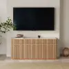 Aura 65" Ash Wood Slatted Natural TV Stand with Sintered Stone Top