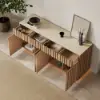 Aura 65" Ash Wood Slatted Natural TV Stand with Sintered Stone Top