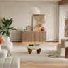 Aura 65" Ash Wood Slatted Natural TV Stand with Sintered Stone Top