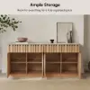 Aura 65" Ash Wood Slatted Natural TV Stand with Sintered Stone Top