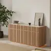 Aura 65" Ash Wood Slatted Natural TV Stand with Sintered Stone Top