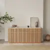 Aura 65" Ash Wood Slatted Natural TV Stand with Sintered Stone Top