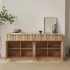 Aura 65" Ash Wood Slatted Natural TV Stand with Sintered Stone Top