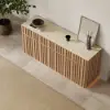 Aura 65" Ash Wood Slatted Natural TV Stand with Sintered Stone Top