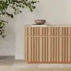 Aura 65" Ash Wood Slatted Natural TV Stand with Sintered Stone Top