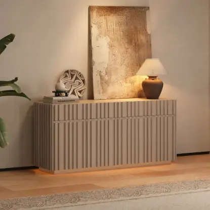 Picture of Aura 65" Ash Wood Slatted TV Stand with Sintered Stone Top – AUD-H3167
