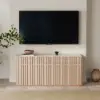 Aura 65" Ash Wood Slatted TV Stand with Sintered Stone Top – AUD-H3167