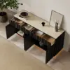 Picture of Aura 65" Ash Wood Slatted Black TV Stand with Sintered Stone Top
