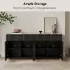 Picture of Aura 65" Ash Wood Slatted Black TV Stand with Sintered Stone Top