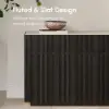 Picture of Aura 65" Ash Wood Slatted Black TV Stand with Sintered Stone Top