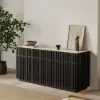 Picture of Aura 65" Ash Wood Slatted Black TV Stand with Sintered Stone Top