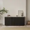 Picture of Aura 65" Ash Wood Slatted Black TV Stand with Sintered Stone Top
