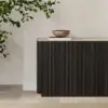 Picture of Aura 65" Ash Wood Slatted Black TV Stand with Sintered Stone Top