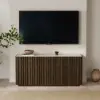 Aura 65" Ash Wood Slatted TV Stand with Sintered Stone Top – AUD-H3169