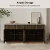 Aura 65" Ash Wood Slatted TV Stand with Sintered Stone Top – AUD-H3169
