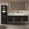 Artis 149cm Tall Bathroom Storage Cabinet & 152cm Wall-Mounted Double Vanity Set – Black