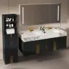 Artis 149cm Tall Bathroom Storage Cabinet & 152cm Wall-Mounted Double Vanity Set – Black