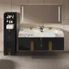 Artis 149cm Tall Bathroom Storage Cabinet & 152cm Wall-Mounted Double Vanity Set – Black