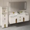 Artis 149cm Tall Bathroom Storage Cabinet & 152cm Wall-Mounted Double Vanity Set – White